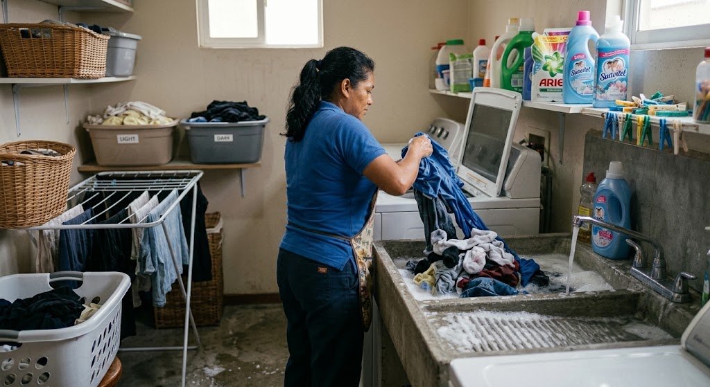 Profesional realizando labores de lavado en el hogar